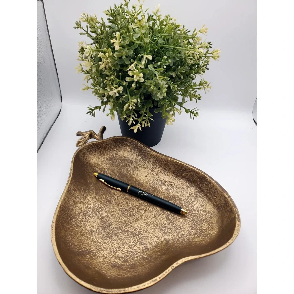 Cast Iron Pear Trinket Dish Tray - Gold Rustic Decor